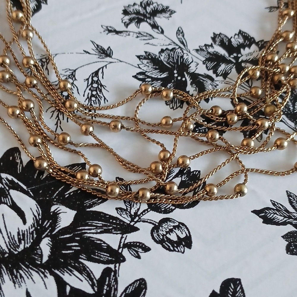 MONET Vintage Feminine Elegant Goldtone Mini Bead Multi-Strand Choker Necklace - Picture 4 of 10